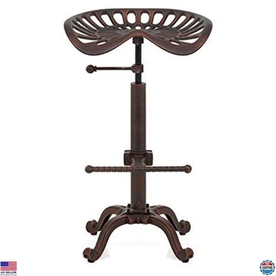 Rustic Industrial Adjustable Height Swivel Bar Stool - Cast Iron Tractor Design - Image 1 of 4