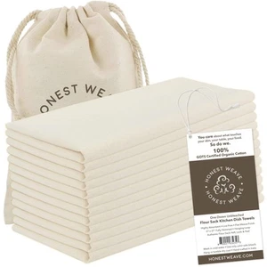 GOTS Certified 100% Organic Flour Sack Cotton Kitchen Hand and Dish Towel Set... - Picture 1 of 9