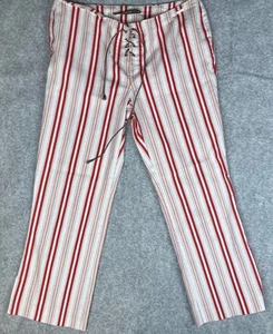 River Island UK 14 Pinstripe Capris Trousers Red/cream Lace Up - Picture 1 of 8