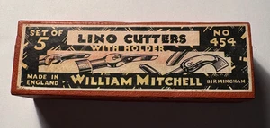 Vintage William Mitchell LINO CUTTERS 5 BLADE HANDLE BOX No 454 Made in England - Bild 1 von 7