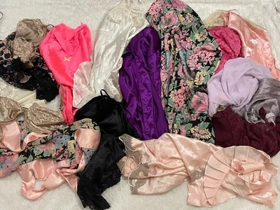 Vtg VICTORIA'S SECRET Slip Angels Babydoll Nightgown Robe Lot Set SATIN Silk - Image 1 of 4