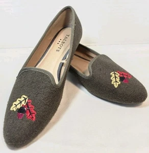 Talbots Womens Loafer Flat Shoes Green Olive Wool Slip On Embroidered Acorn 6 - Picture 1 of 12
