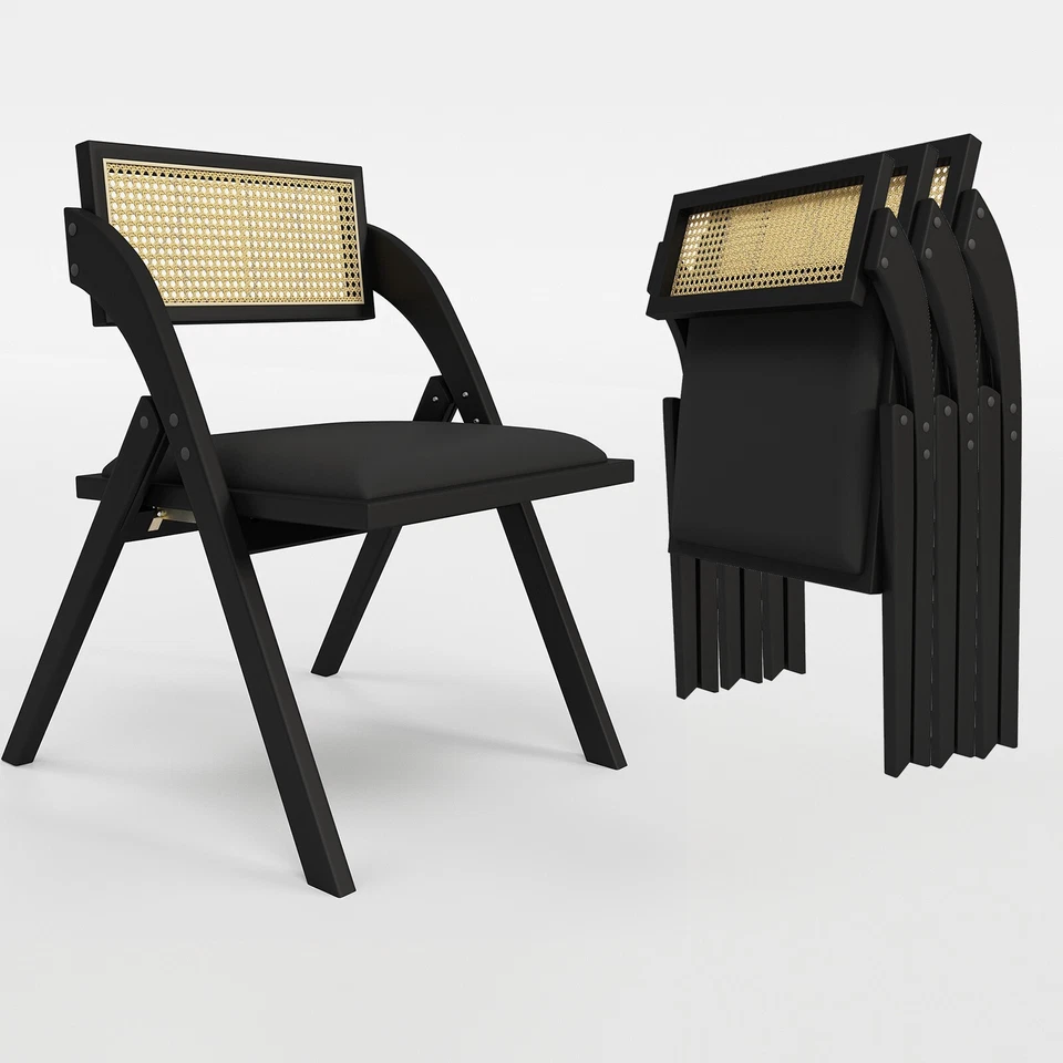 Juego de 2 sillas plegables de comedor de madera con cojín acolchado Foto 1 de 1