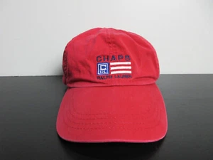 VINTAGE Ralph Lauren Hat Cap Strap Back Red Chaps Spell Out Flag Logo Mens 90s - Picture 1 of 10