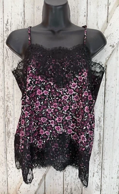 Blusa Camisola Francesca's Mi Ami Top Mujer Mediana Negra Rosa Floral Encaje Foto 1 de 4