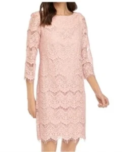 Jessica Howard Soft Coral Pink Lace Scalloped Shift Dress Sz 14W 1X Plus Wedding - Picture 1 of 9