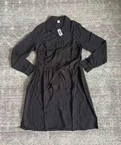 Old Navy Womens S Maternity Dress Black Long Sleeve Button Down Collared Knee K4 - Picture 1 of 9