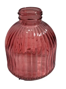 Red Small Glass Vase-Vertical Ribbed Line Design-Flowers-Perfume-Oils-Décor - Picture 1 of 6