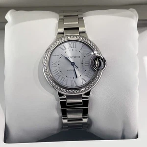 CARTIER BALLON BLEU 33mm ICE BLUE DIAL DIAMOND BEZEL STAINLESS ref: WSBB0062 - Picture 1 of 10