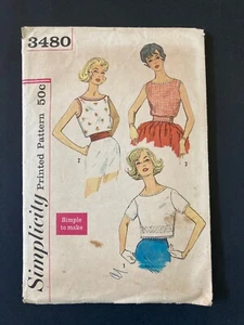 60's Vintage Simplicity 3480 EASY Summer top with button Down Back  Size 14 CUT - Picture 1 of 4