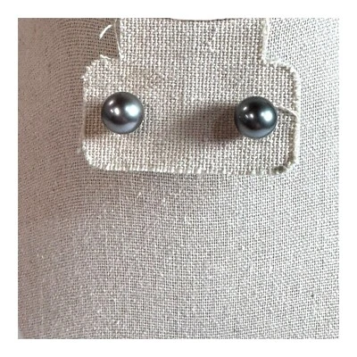 TASAKI 6mm Blue Akoya Pearl Stud Earrings 18K White Gold Vintage Tahitian - Image 1 of 4