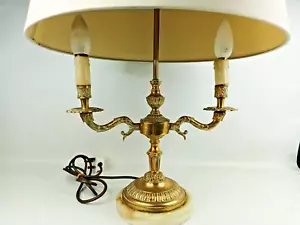 French Bouillotte Brass Table Lamp Candlestick with Onyx Base and large shade - Picture 1 of 16