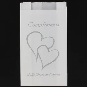 100 BULK Wedding compliments twin silver heart white grease proof paper cake bag - Picture 1 of 4