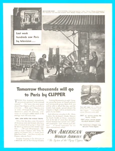 1945 WWII Pan American Flying Clipper aircraft print ad aviation Paris - Picture 1 of 3