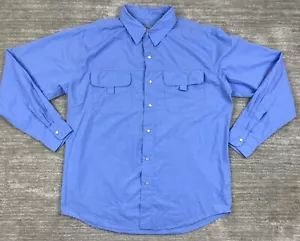 Vintage Haband Shirt Mens Large Blue Long Sleeve Pockets Pearl Snap Pockets - Picture 1 of 11