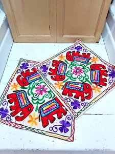A PAIR OF HANDMADE INDIAN ELEPHANT EMBROIDERED CUSHION COVERS - SPECIAL OFFER! - Picture 1 of 13
