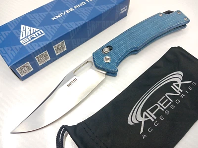 Cuchillos SRM 9203-ME Azul Micarta 10Cr15 Bloqueo de Eje Reversible Ambi Clip de Bolsillo Foto 1 de 4