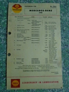 Shell Lubrication Service Guide Card Mercedes 190 8741F - Picture 1 of 2