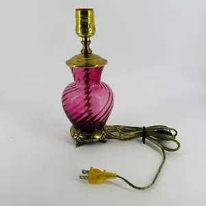 Vintage Pilgrim Cranberry Glass Swirl Optic Desk Table Lamp No Shade- WORKS - Picture 1 of 17