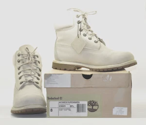 B0 Auth TIMBERLAND Wmns AF 6 in White/Blanc Nubuck Winter Boot Shoes Size 8 - Picture 1 of 9