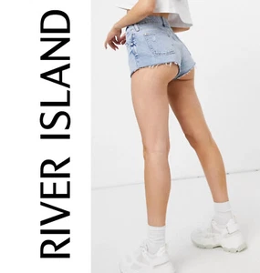 NWOT💝River Island Raw Hem Denim Shorts In Light Blue Size US 4 - Picture 1 of 13