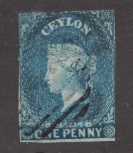 1857 Ceylon Sc# 1 (blue paper) - One Penny - Queen Victoria - Used - Cv$500 - Picture 1 of 1