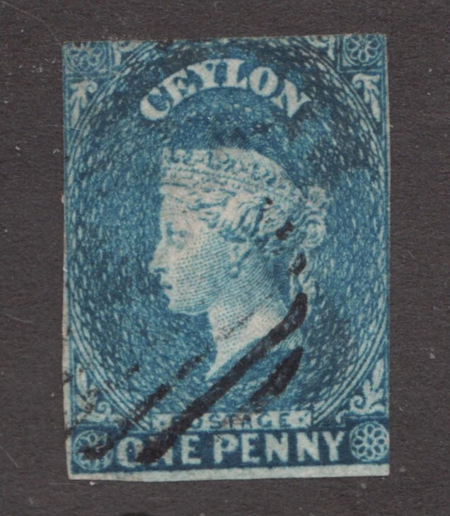 1857 Ceylon Sc# 1 (blue paper) - One Penny - Queen Victoria - Used - Cv$500 - Image 1 of 1