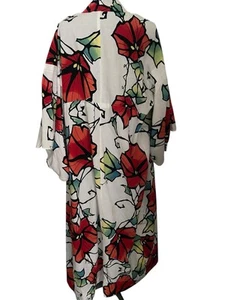 VTG Kimono Yukata Robe Cotton Floral Hand Made Medium 52" Long Lounge Boho Rave - Picture 1 of 7