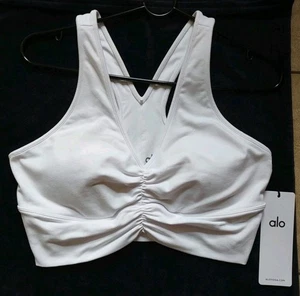 ALO Wild Thing Sports Bra White Size Large Brand New w/Tags Yoga Ruching Tennis - Picture 1 of 20