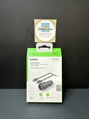 Cargador rápido doble para coche Belkin Boost Charge con PPS USB-A y USB-C 37W. Foto 1 de 2