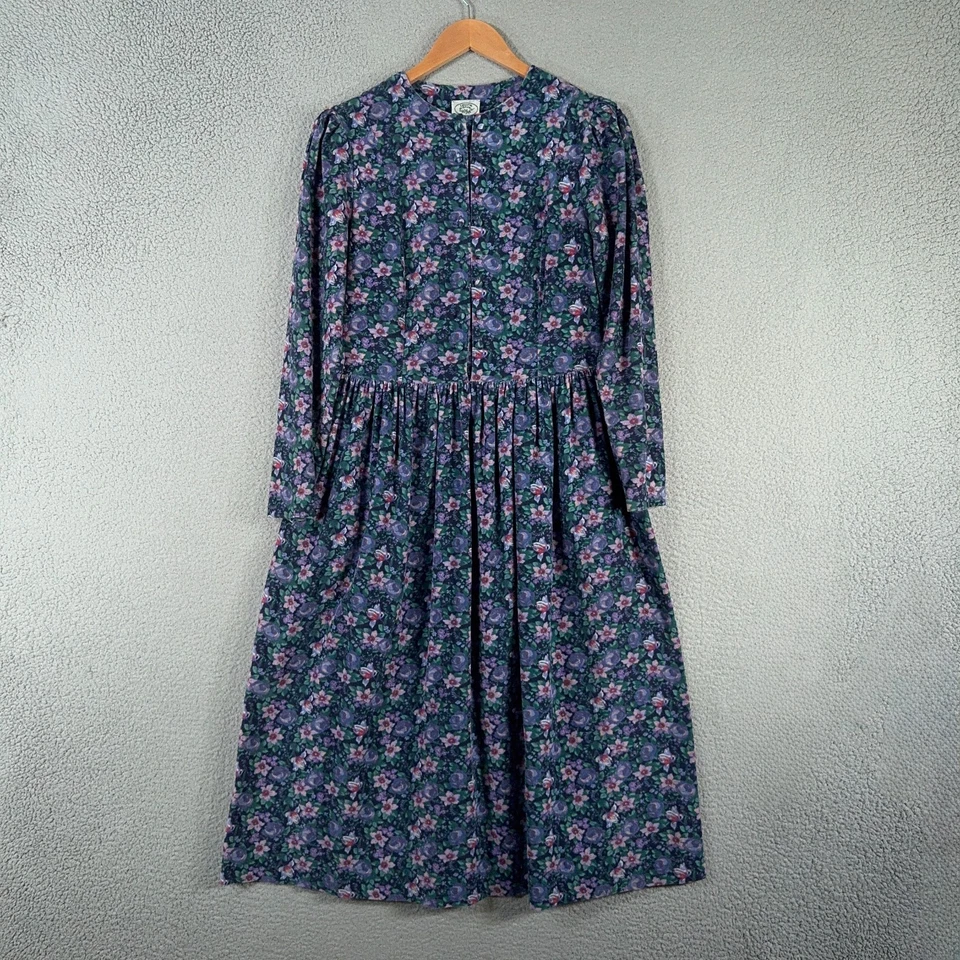 Vintage 90s Laura Ashley Corduroy Dress Womens 12 Blue Floral Maxi Made in GB - Image 1 of 4