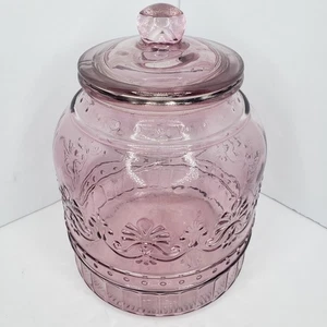 Pioneer Woman CASSIE Rose/Pink Embossed Glass Jar/Canister Large - Picture 1 of 8