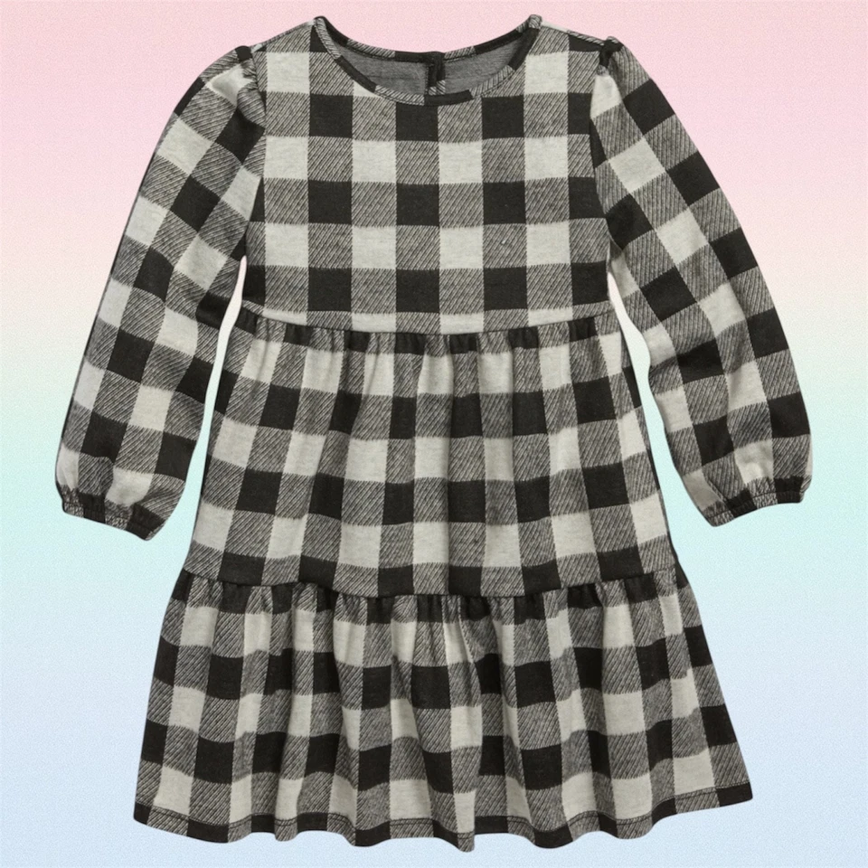 Antiguo Vestido Azul Marino Bebé Niña Cuadros Búfalo Franela Cuadros en Niveles Talla 12-18 Meses 3T Foto 1 de 1