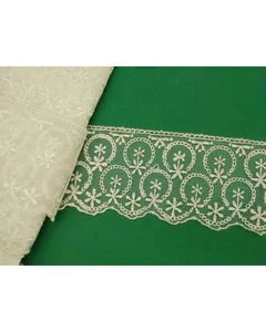 Passamaneria Merletto Organza Ricamata Punta Disegno Cerchio Stellina Panna Alto - Imagen 1 de 5
