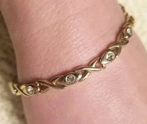 Vintage Goldtone Rhinestone Bracelet Retro Tennis Chain Bracelet 7.5" - Picture 1 of 9