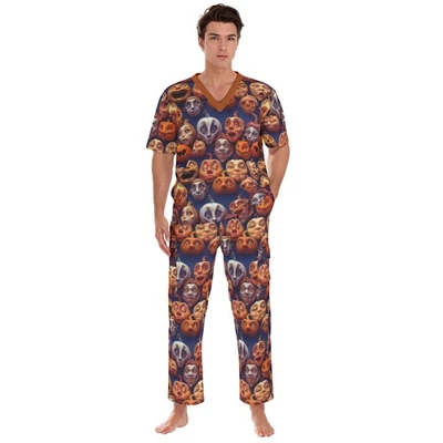 Jackolantern Pumpkin Unisex Scrub Set Top & Pants Fun Weird Work 2pc Outfit - Image 1 of 4