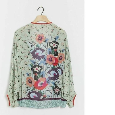 Kimono Anthropologie Tanisha floral viscose novo com etiquetas cor azul - Imagem 1 de 4