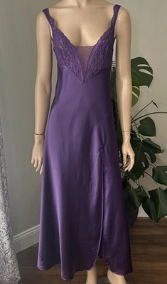 Victoria's Secret Gold Label Purple Satin Long Nightgown Halter Slip Dress Sz M - Image 1 of 4