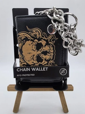 No Boundaries Men's Skull Chain Wallet Black RFID Biker Trucker Punk Style Goth - Image 1 of 4