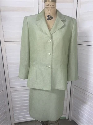 TRAJE ESTUDIO AÑOS 90 2 piezas FALDA TRAJE Poliéster Verde Talla 16 Forrado a Lápiz Pecho Único Foto 1 de 4