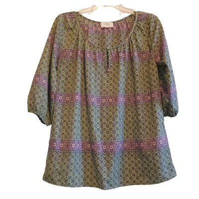 Blusa túnica floral Everly Boho pequeña multicolor manga 3/4 campesina EE. UU. Foto 1 de 4