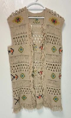 Womens Crochet Brown Fringe Bohemian Hippie Vest Unbranded - ? Large - Image 1 of 4