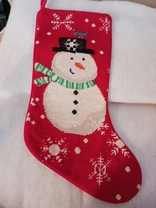 VINTAGE NADELSPITZE WEIHNACHTSSTRUMPF - SCHNEEMANN mit BLUEBIRD AUF ZIRBELMÜTZE - WOLLE - Bild 1 von 16