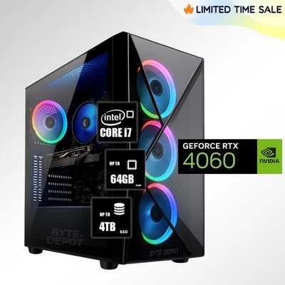 Gaming PC Desktop Computer i7, Up to 64GB RAM 4TB SSD NVIDIA GeForce RTX 4060 - Image 1 of 4