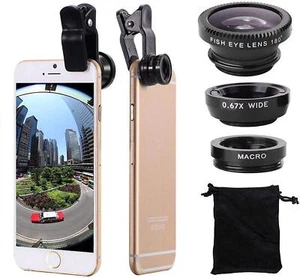 	Fixation objectif caméra clip macro grand angle Fish Eye 3 en 1 pour iPhone Android	 - Photo 1 sur 6