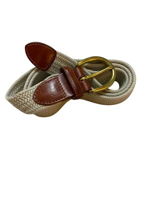 Talbots Stretch Belt With Leather Ends Brass Buckle Size M Mens Beige Foto 1 de 3