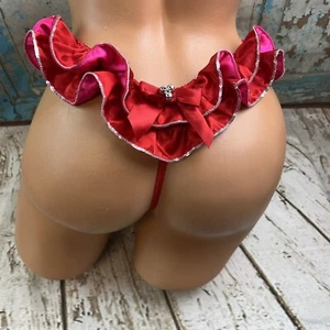 Vintage Nylon Victoria’s Secret Jingle Ruffle V-string Panty M & L - Picture 1 of 3