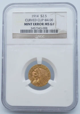1914 Indian Head $2.50 Quarter Eagle Gold PCGS MS61 Mint Error Clip - U831 - Image 1 of 4