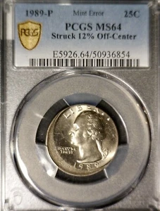 1989 ERROR OFF CENTER PCGS MS64 Washington Quarter NICE BU ++ O/C Coin NR - Picture 1 of 5