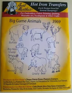 Aunt Martha's 3969 Big Game Animals Embroidery Transfer Pattern - Picture 1 of 2